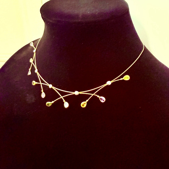 14K Solid Gold Topaz Amethyst Peridot Citrine Designer RG Wire Bicego Necklace - Picture 5 of 10